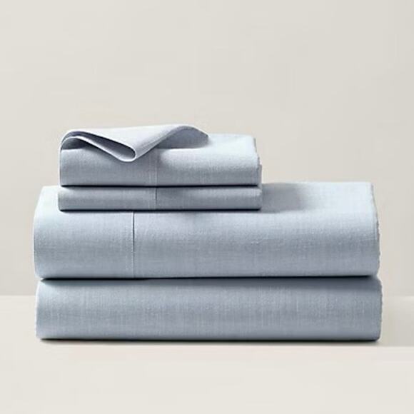 New Ralph Lauren Workshirt Chambray Queen Extra Deep Fitted Sheet Lt Blue $215 - Picture 4 of 8